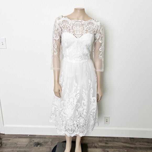 [Chi Chi London] White Flore Lace Embroidered Tulle Retro Bridal Midi Dress 12 - Picture 2 of 12